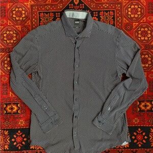 Hugo Boss Men's Black and White Patterned Shirt